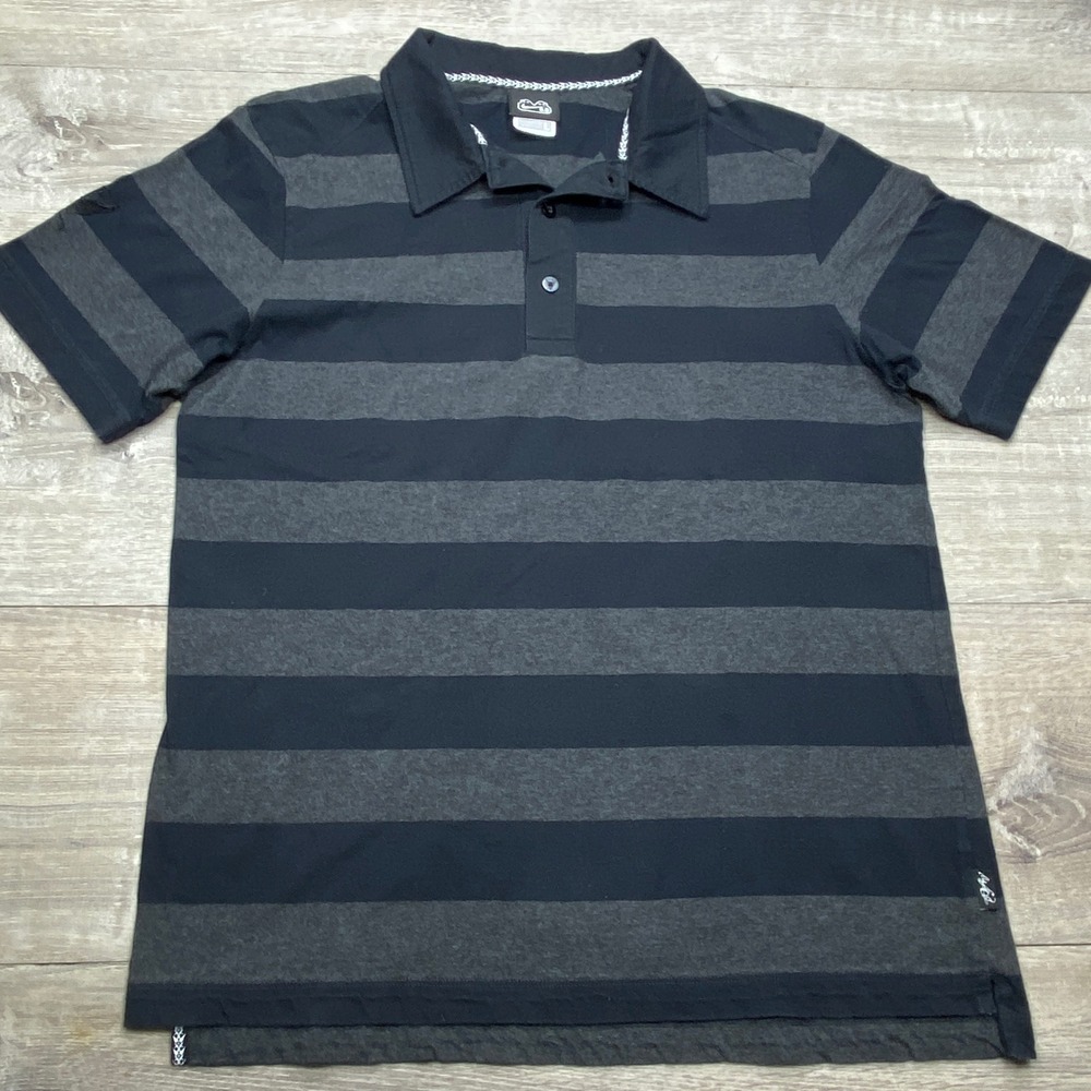 Nike 6.0 Polo Shirt Mens L Black Grey Striped Cotton Short Sleeve Casual Skate